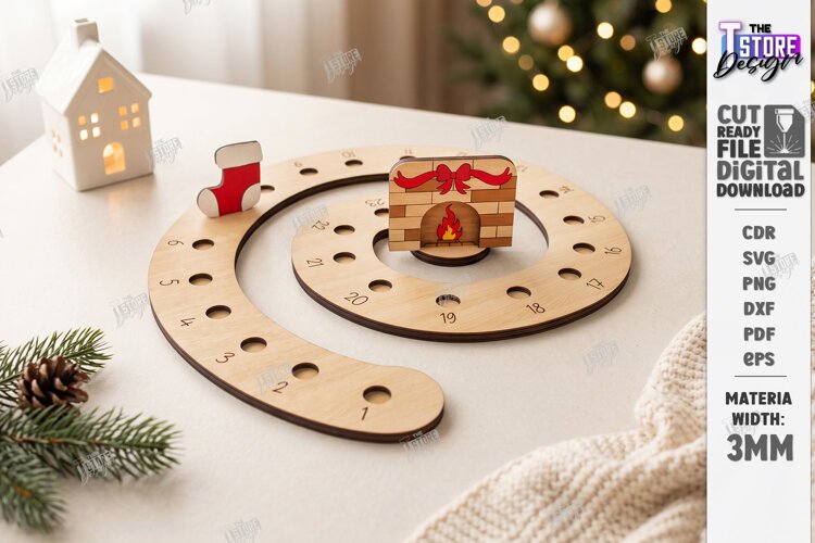 Wooden Christmas Advent Calendar Laser Cut | Holidays Laser example image 1