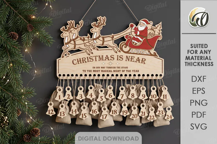 Christmas Advent Calendar Laser Cut. Wall Calendar SVG