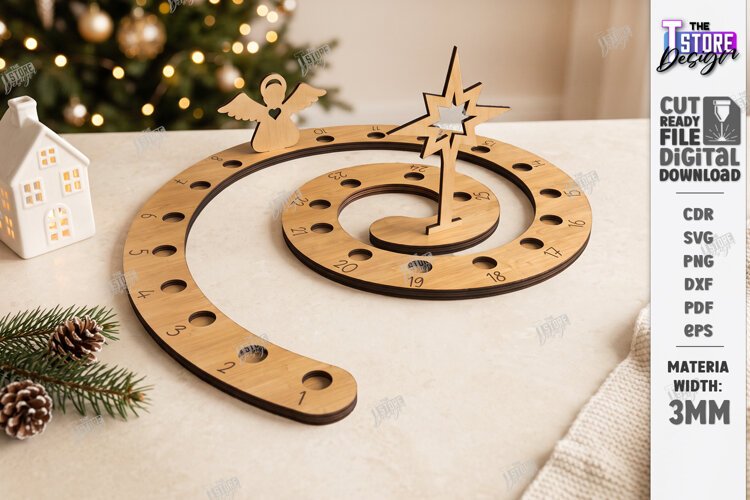 Wooden Christmas Advent Calendar Laser Cut | Holidays Laser example image 1