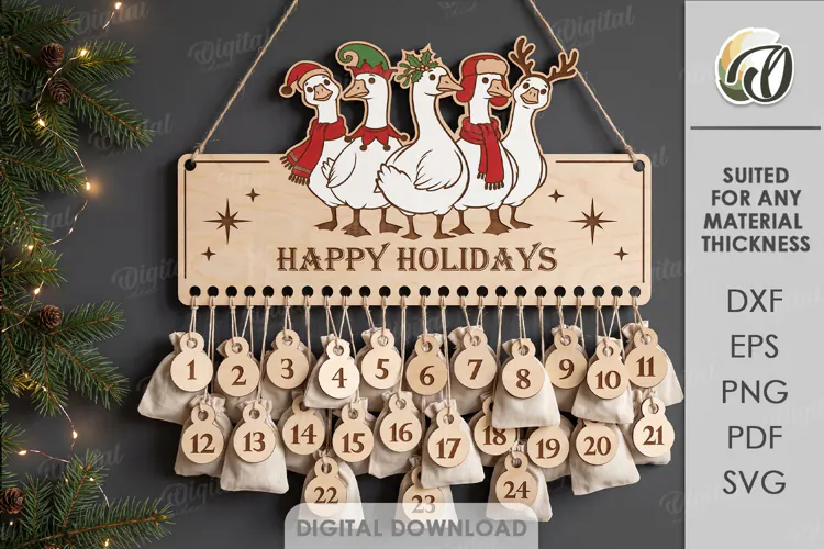 Christmas Advent Calendar Laser Cut. Wall Calendar SVG