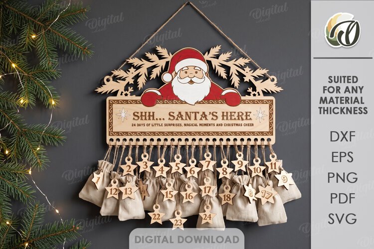 Christmas Advent Calendar Laser Cut. Wall Calendar SVG example image 1