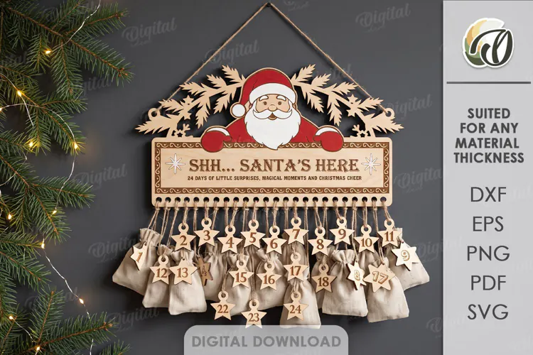 Christmas Advent Calendar Laser Cut. Wall Calendar SVG