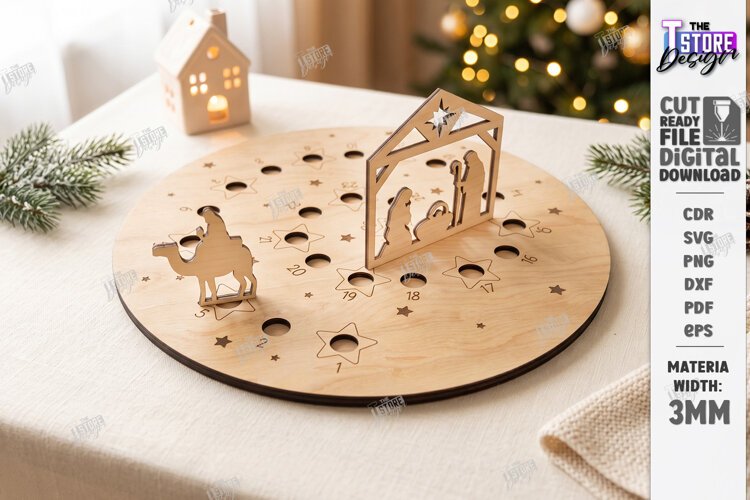 Wooden Christmas Advent Calendar Laser Cut | Holidays Laser example image 1