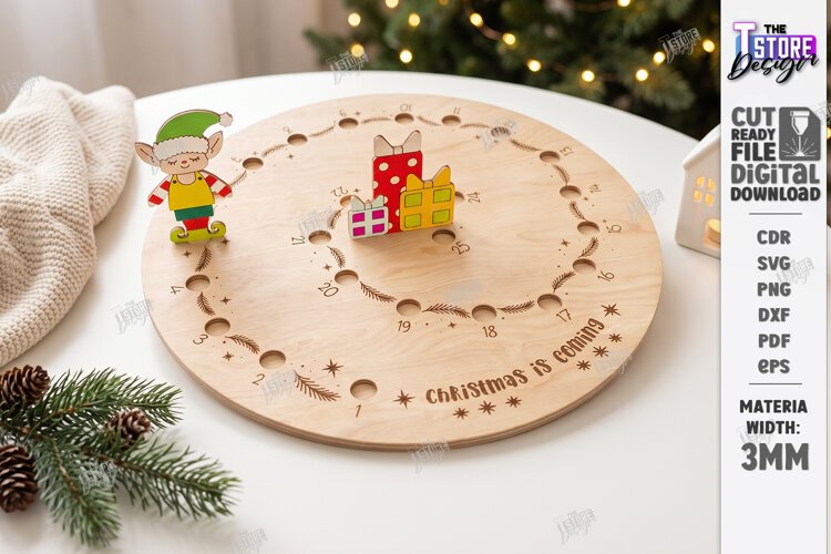Wooden Christmas Advent Calendar Laser Cut | Holidays Laser example image 1