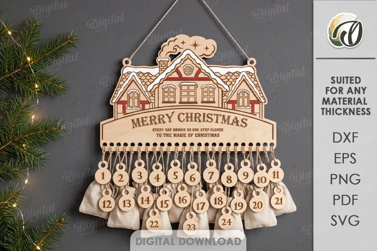 Christmas Advent Calendar Laser Cut. Wall Calendar SVG