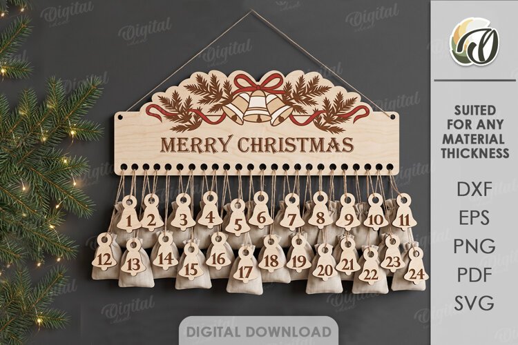 Christmas Advent Calendar Laser Cut. Wall Calendar SVG example image 1