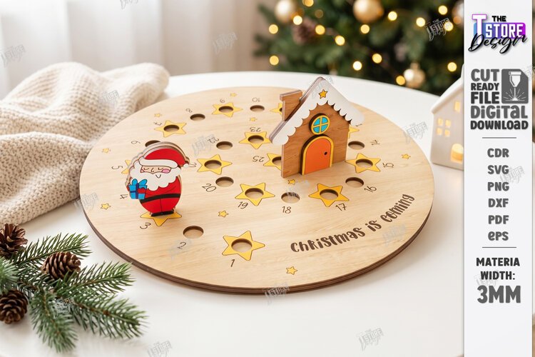 Wooden Christmas Advent Calendar Laser Cut | Holidays Laser example image 1