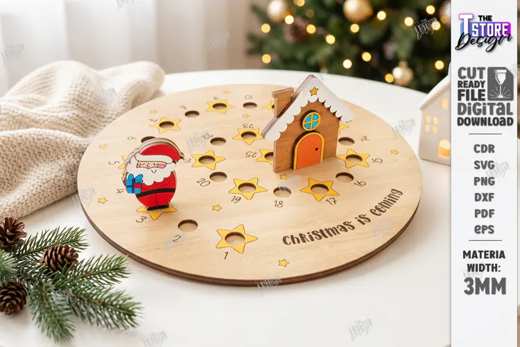 Wooden Christmas Advent Calendar Laser Cut | Holidays Laser