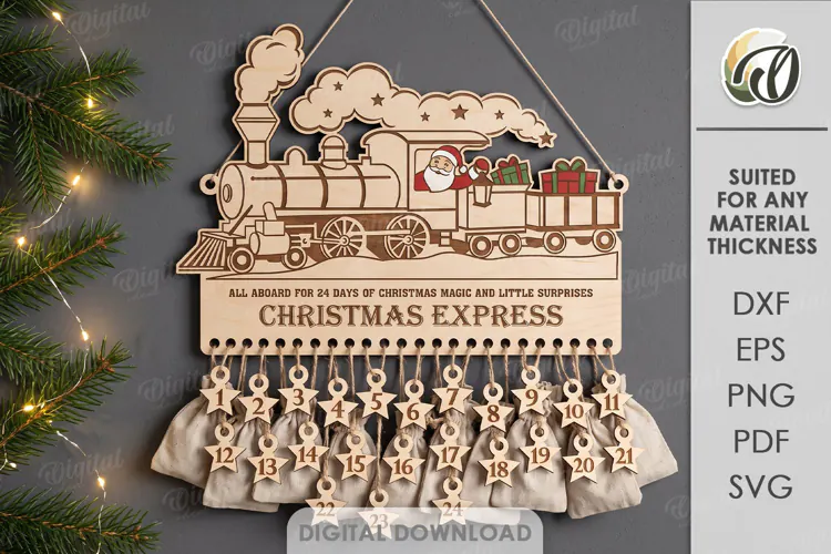 Christmas Advent Calendar Laser Cut. Wall Calendar SVG