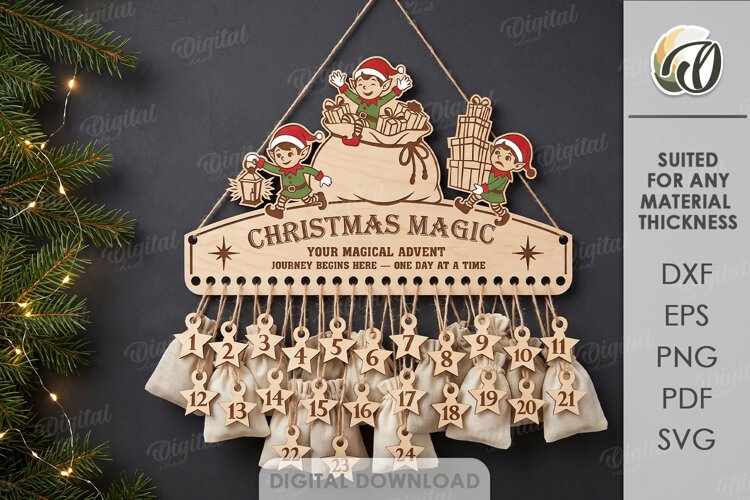 Christmas Advent Calendar Laser Cut. Wall Calendar SVG example image 1