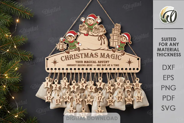 Christmas Advent Calendar Laser Cut. Wall Calendar SVG