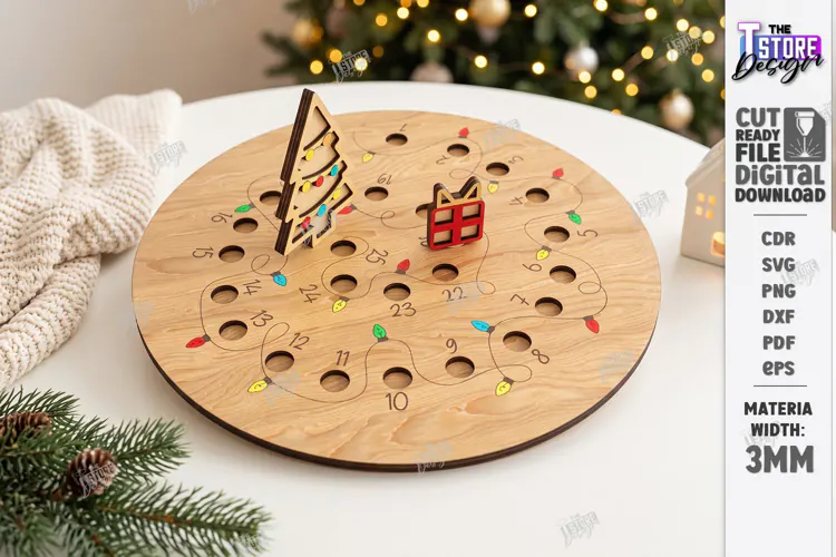 Wooden Christmas Advent Calendar Laser Cut | Holidays Laser
