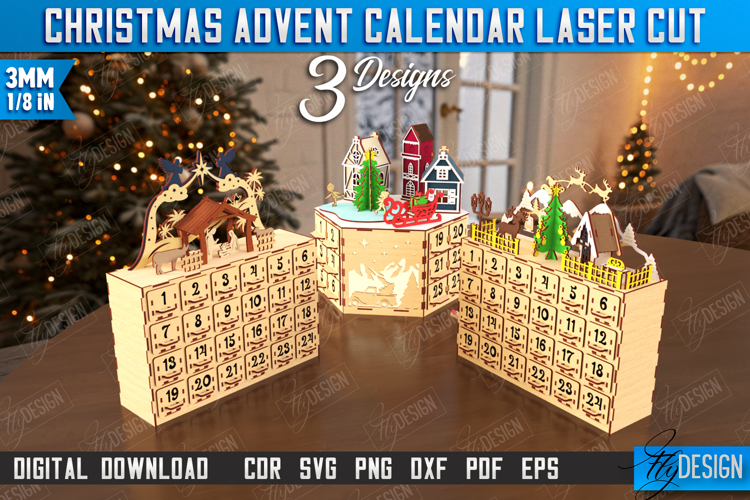 Christmas Advent Calendar with Boxes Laser Cut Bundle