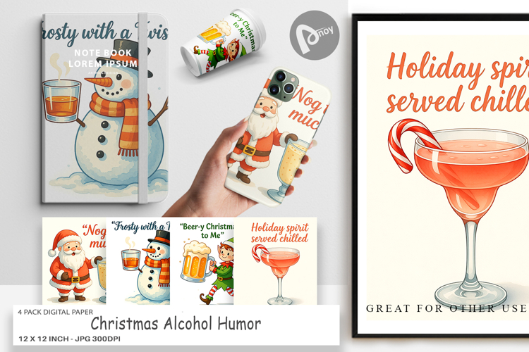 Digital Paper Christmas Alcohol Humor Quotes