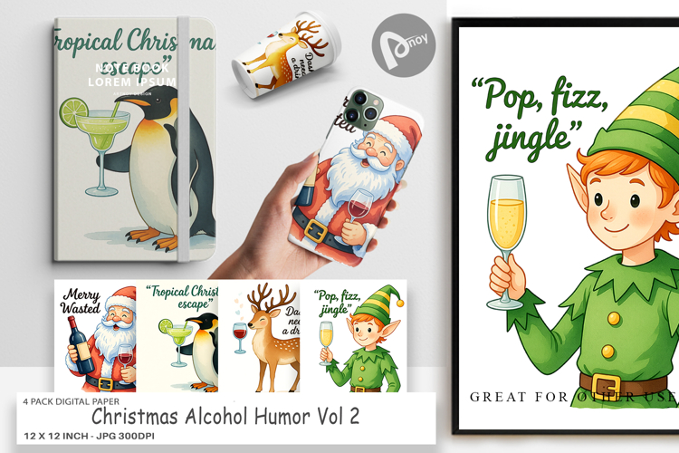 Digital Paper Christmas Alcohol Humor Quotes