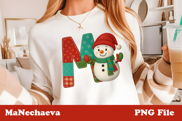 Christmas Patchwork Snowman Alphabet | Letter M Clipart
