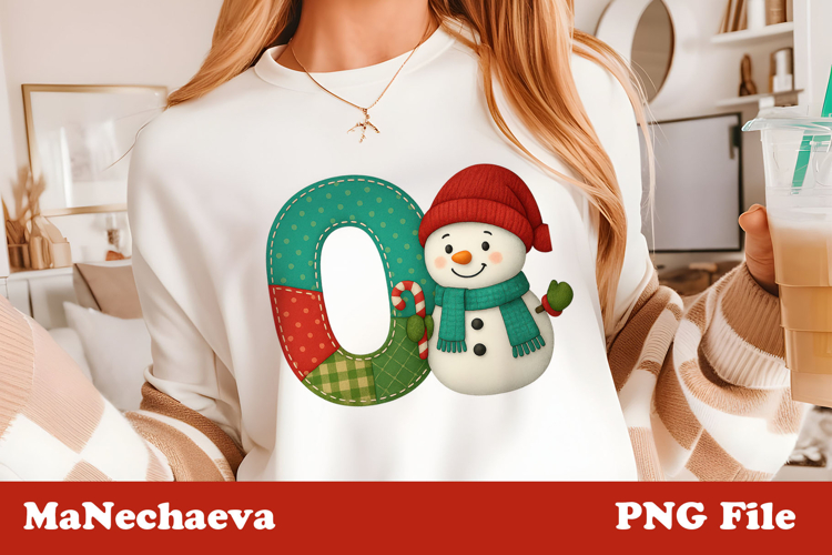 Christmas Patchwork Snowman Alphabet | Letter O Clipart