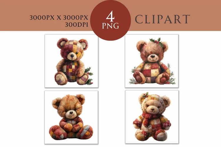 Christmas and Autumn Whimsical Patchwork Watercolor Clipart