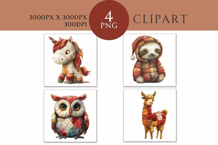 Christmas and Autumn Whimsical Patchwork Watercolor Clipart