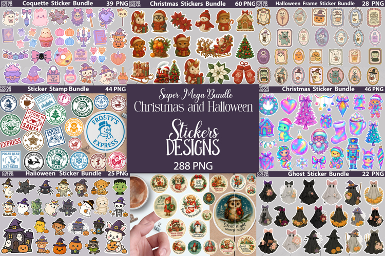 Halloween And Christmas Stickers Bundle |
