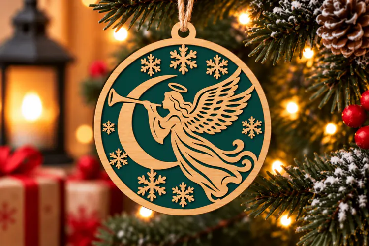Christmas Angel and Crescent Moon Ornament SVG