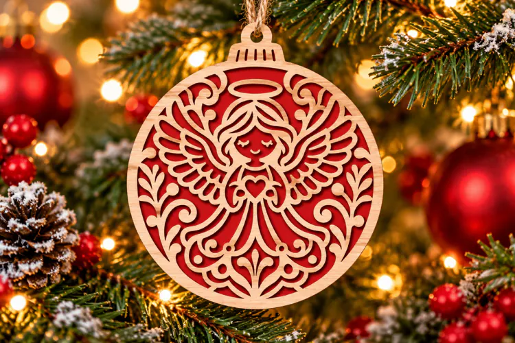 Christmas Angel Bauble SVG, Layered Laser Cut Wood Design