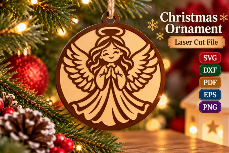 Christmas Angel Ornament SVG File, Laser Cut Design