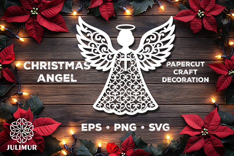 Christmas Angel Papercut SVG, Ornamental Angel Cut File