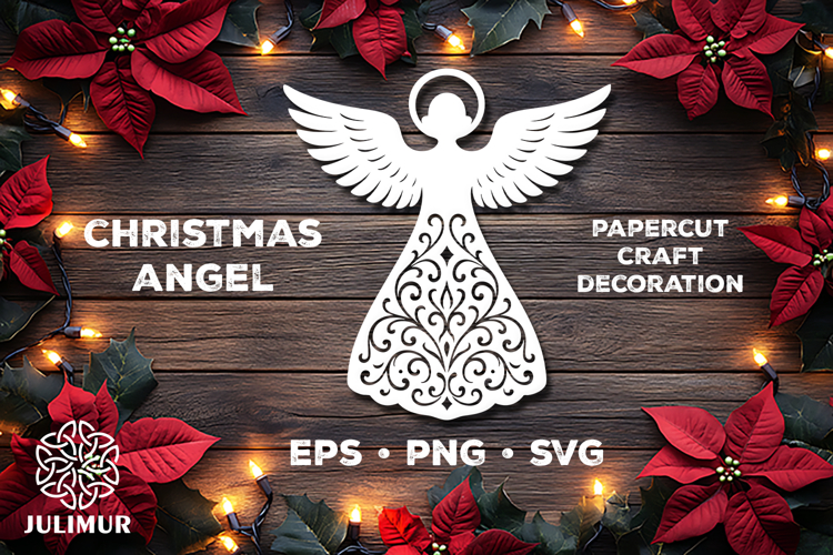 Christmas Angel Papercut SVG, Ornamental Angel Cut File