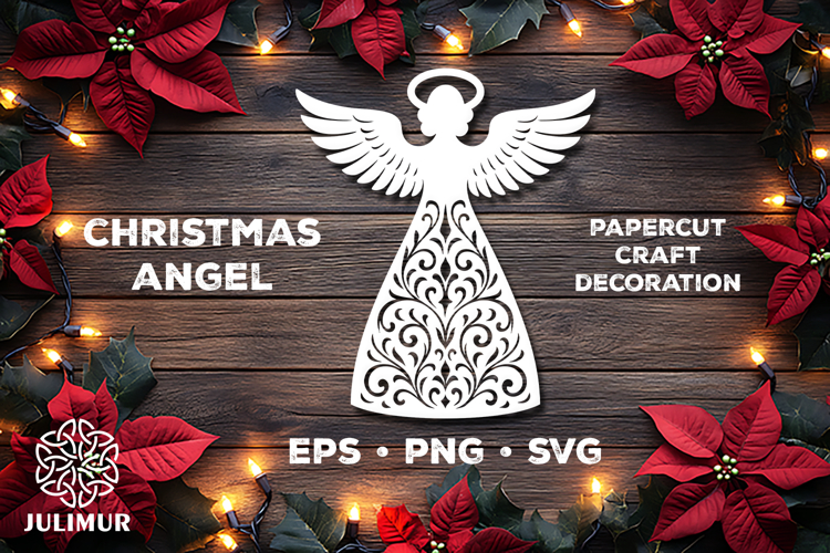 Christmas Angel Papercut SVG, Ornamental Angel Cut File