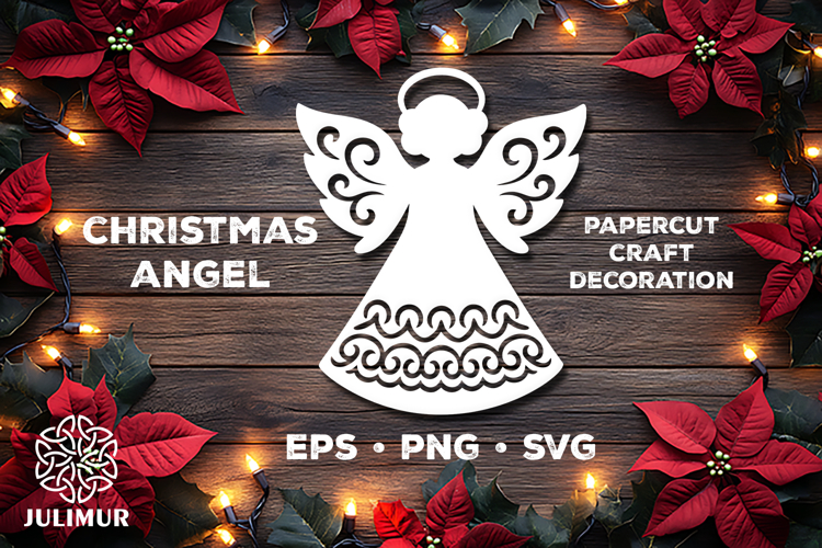 Christmas Angel Papercut SVG, Ornamental Angel Cut File