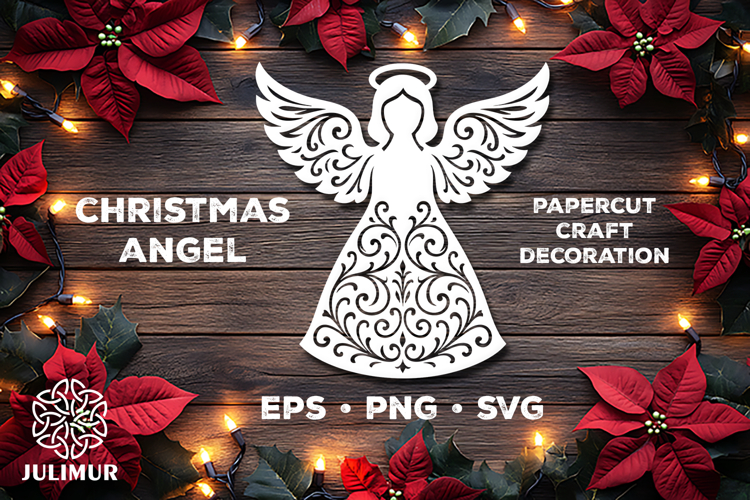 Christmas Angel Papercut SVG, Ornamental Angel Cut File