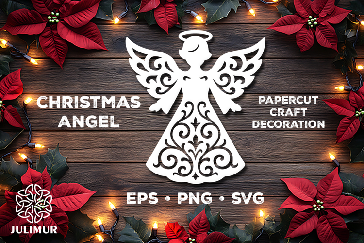 Christmas Angel Papercut SVG, Ornamental Angel Cut File