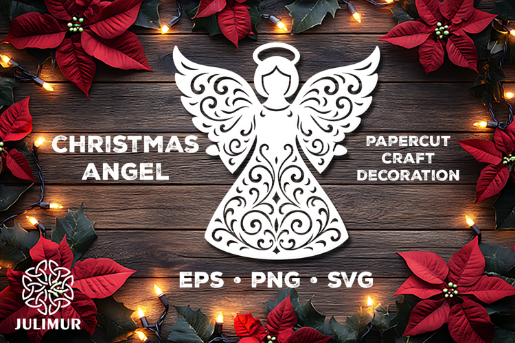 Christmas Angel Papercut SVG, Ornamental Angel Cut File