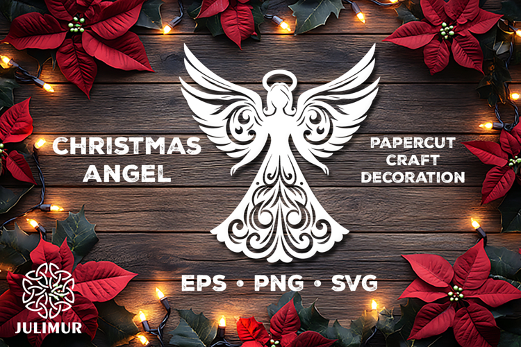 Christmas Angel Papercut SVG, Ornamental Angel Cut File