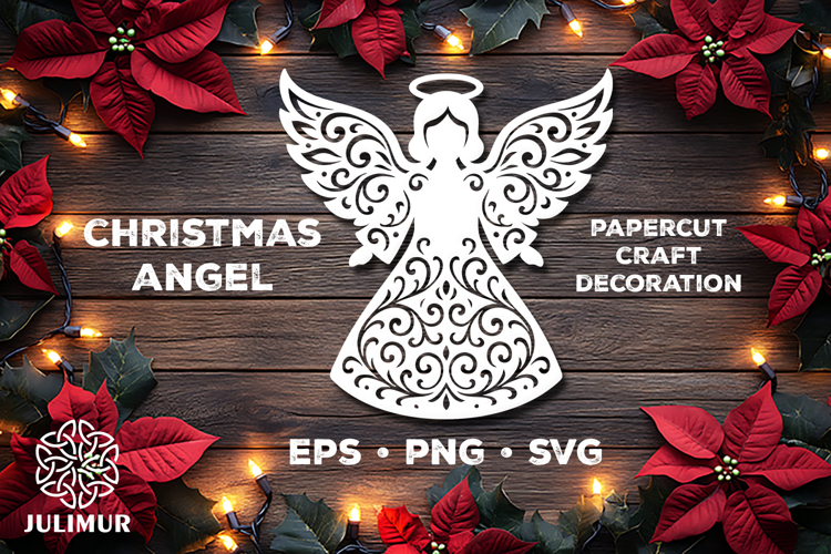 Christmas Angel Papercut SVG, Ornamental Angel Cut File