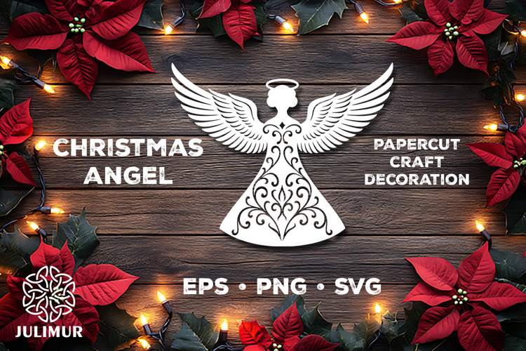 Christmas Angel Papercut SVG, Ornamental Angel Cut File