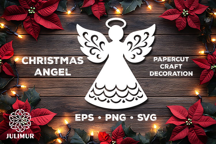 Christmas Angel Papercut SVG, Ornamental Angel Cut File