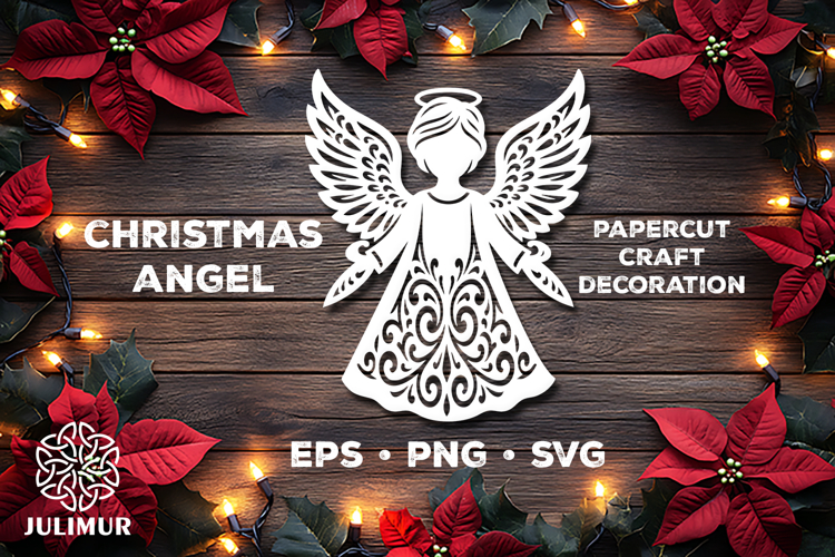 Christmas Angel Papercut SVG, Ornamental Angel Cut File
