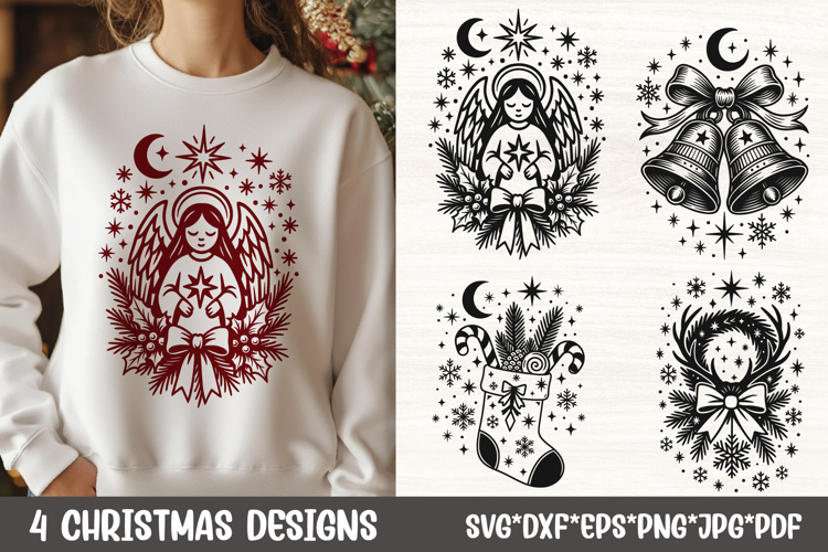 Christmas Angel SVG Files | Angel, Bells, Stocking, Reindeer