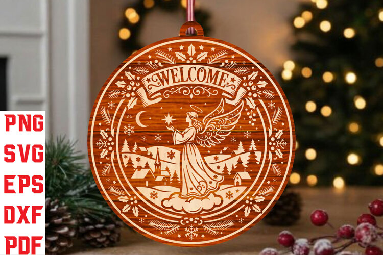 Christmas Angel Welcome Laser Cut SVG example image 1