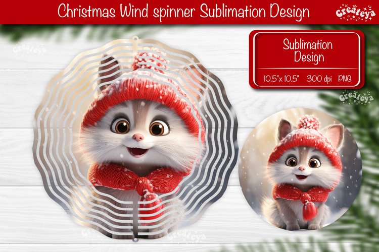 Round Christmas wind spinner Cute Animals Sublimation design