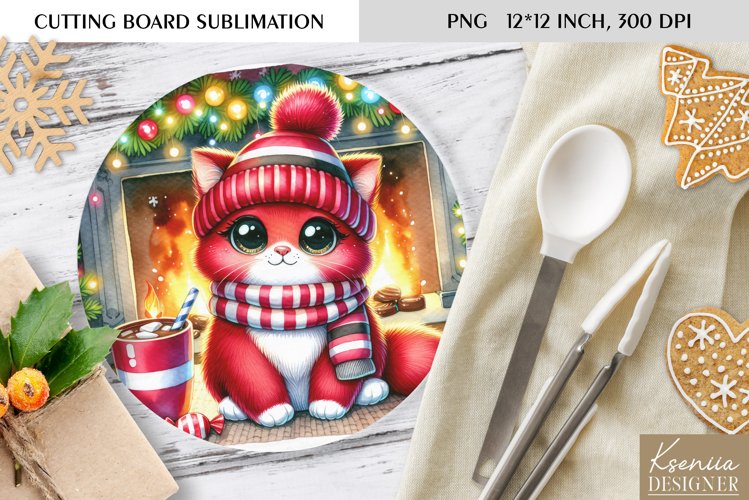 Animal in front of the Fireplace|Round Cutting Board Design example image 1