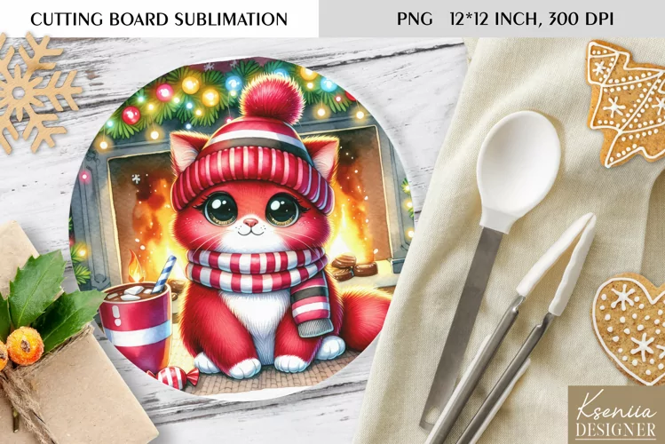 Animal in front of the Fireplace|Round Cutting Board Design