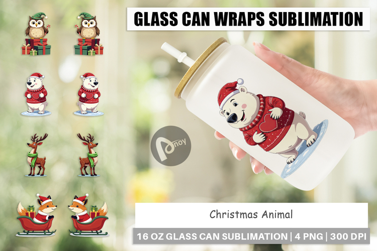 Glass Can Christmas Animals