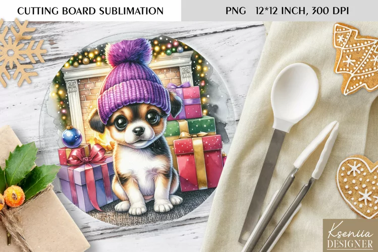 Animal in front of the Fireplace|Round Cutting Board Design