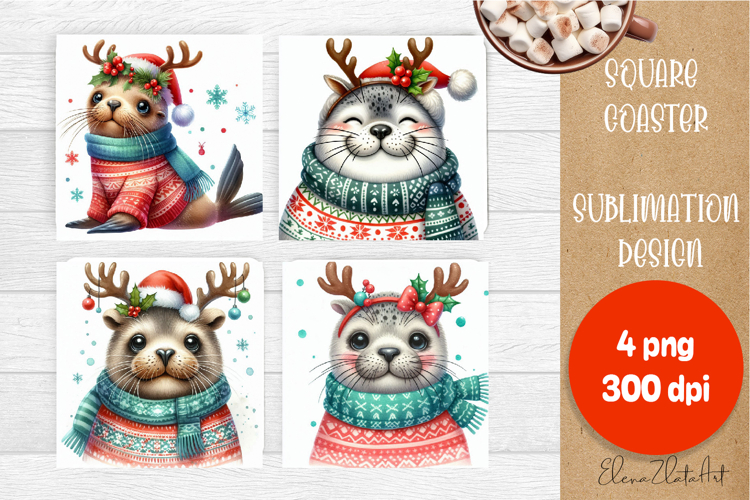 Funny christmas animals with deer antlers sublimation