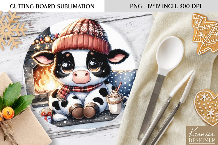 Animal in front of the Fireplace|Round Cutting Board Design example image 1