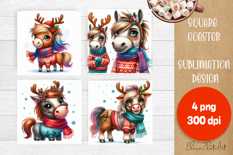 Funny christmas animals with deer antlers sublimation