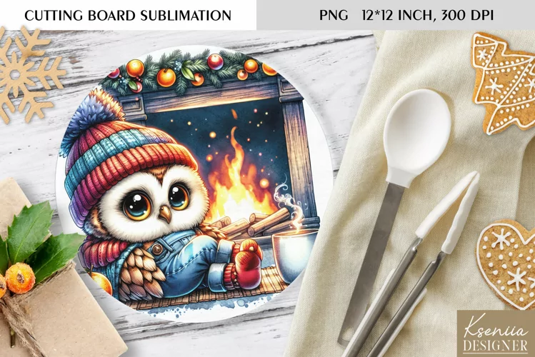 Animal in front of the Fireplace|Round Cutting Board Design